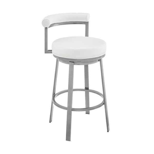 Armen Living Neura Swivel Counter or Bar Stool in Cloud Finish with White Faux Leather 840254333529 - main